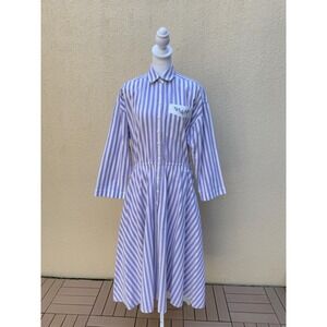 California Design Dorothy Samuel lavender white pin Stripe cotton shirt dress